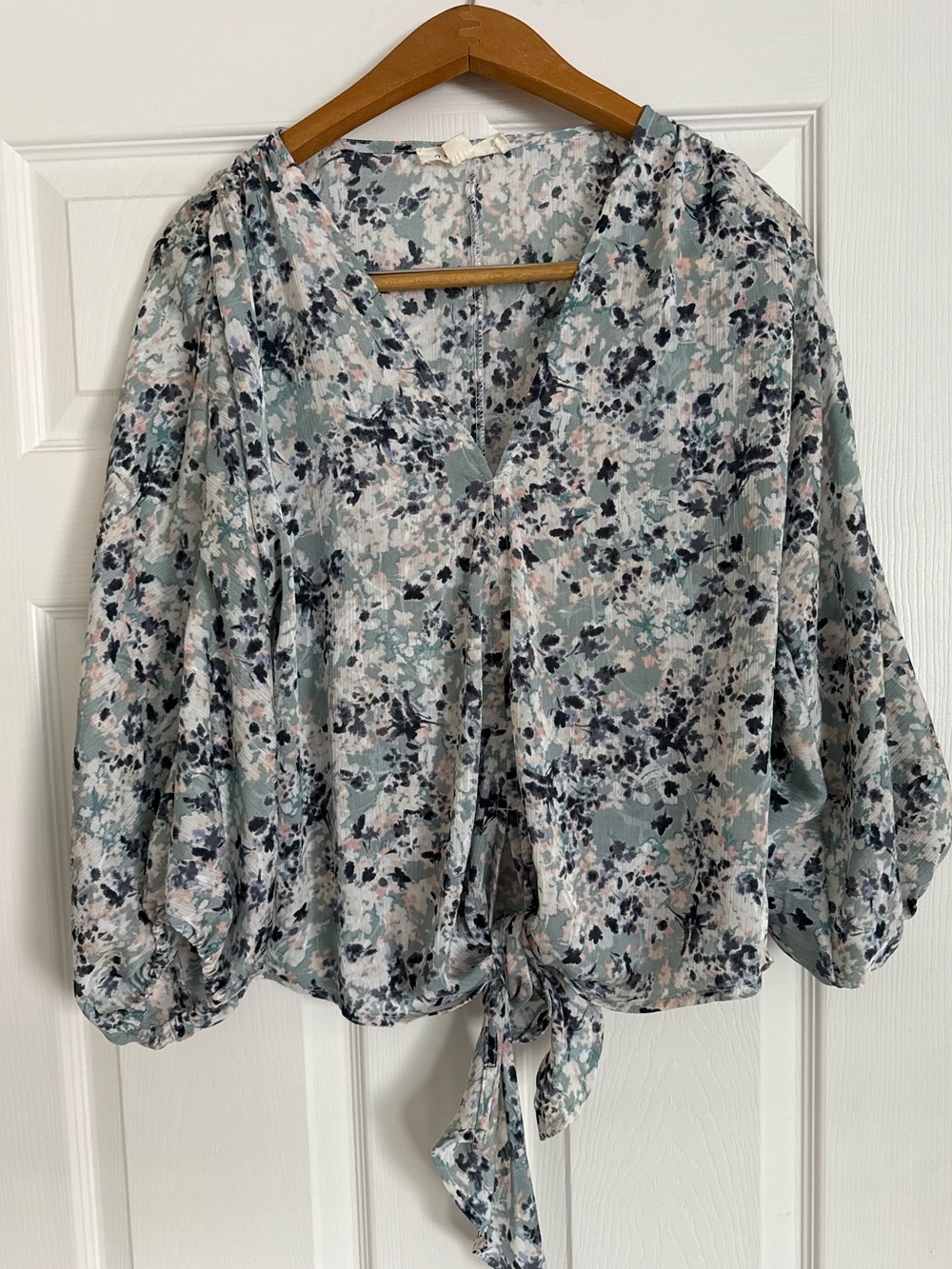 lovestitch Sage Green and blue Floral Tie-Front Blouse